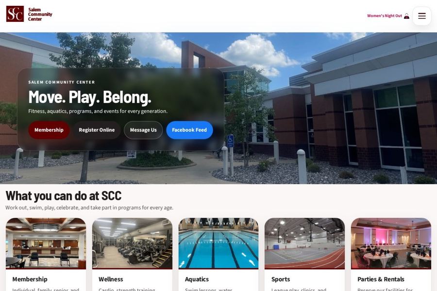 Screenshot of the Salem Community Center website homepage